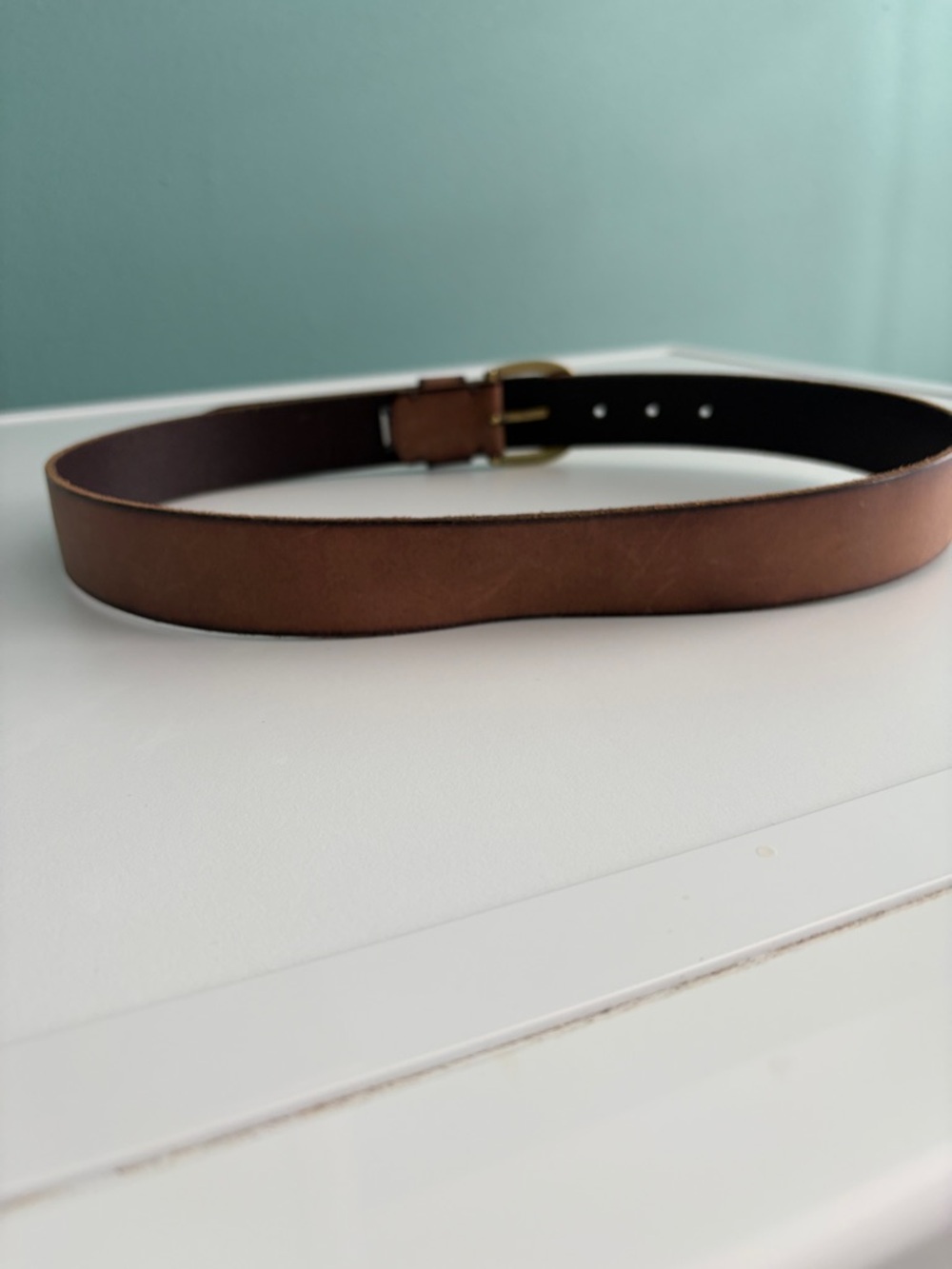 Frye Chestnut Brown Leather Belt with Brass Buckle M - Picture 4 of 6